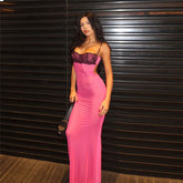 Low-Cut Suspender Lace Stitching See-Through Dress